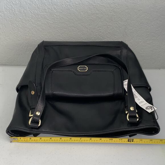 KATE LANDRY Black Faux Leather Large Shoulder Bag Tote Purse Handbag NEW NWT - Picture 10 of 11